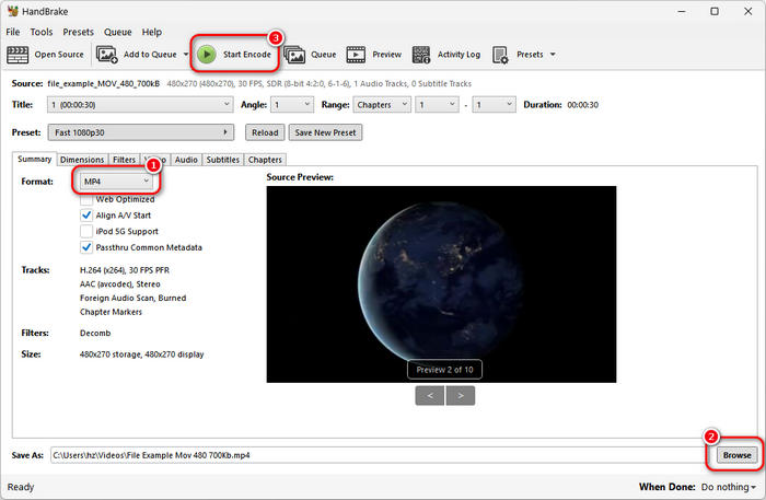 Transform MOV to MP4 Handbrake